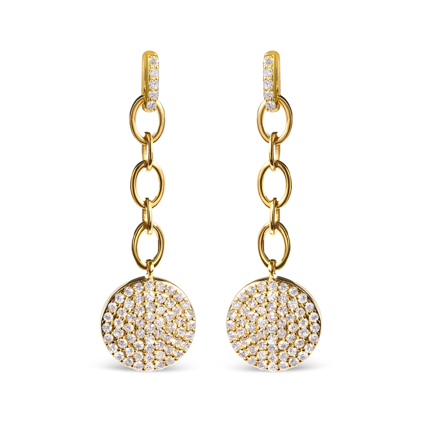 14K Yellow Gold 1.0 Cttw Diamond Chain Cluster Dangle Chain Earrings (I-J Color, I1-I2 Clarity) Bids.com