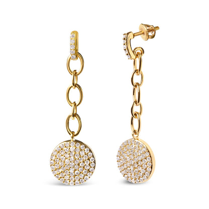 14K Yellow Gold 1.0 Cttw Diamond Chain Cluster Dangle Chain Earrings (I-J Color, I1-I2 Clarity) Bids.com