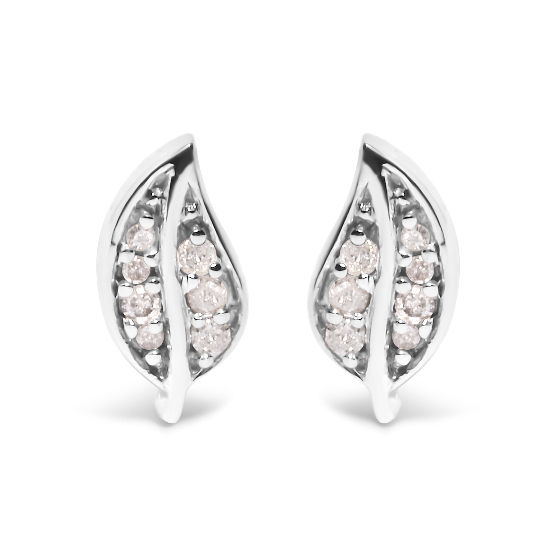 .925 Sterling Silver Diamond Accent Leaf Stud Earrings Bids.com