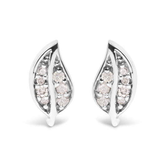 .925 Sterling Silver Diamond Accent Leaf Stud Earrings Bids.com