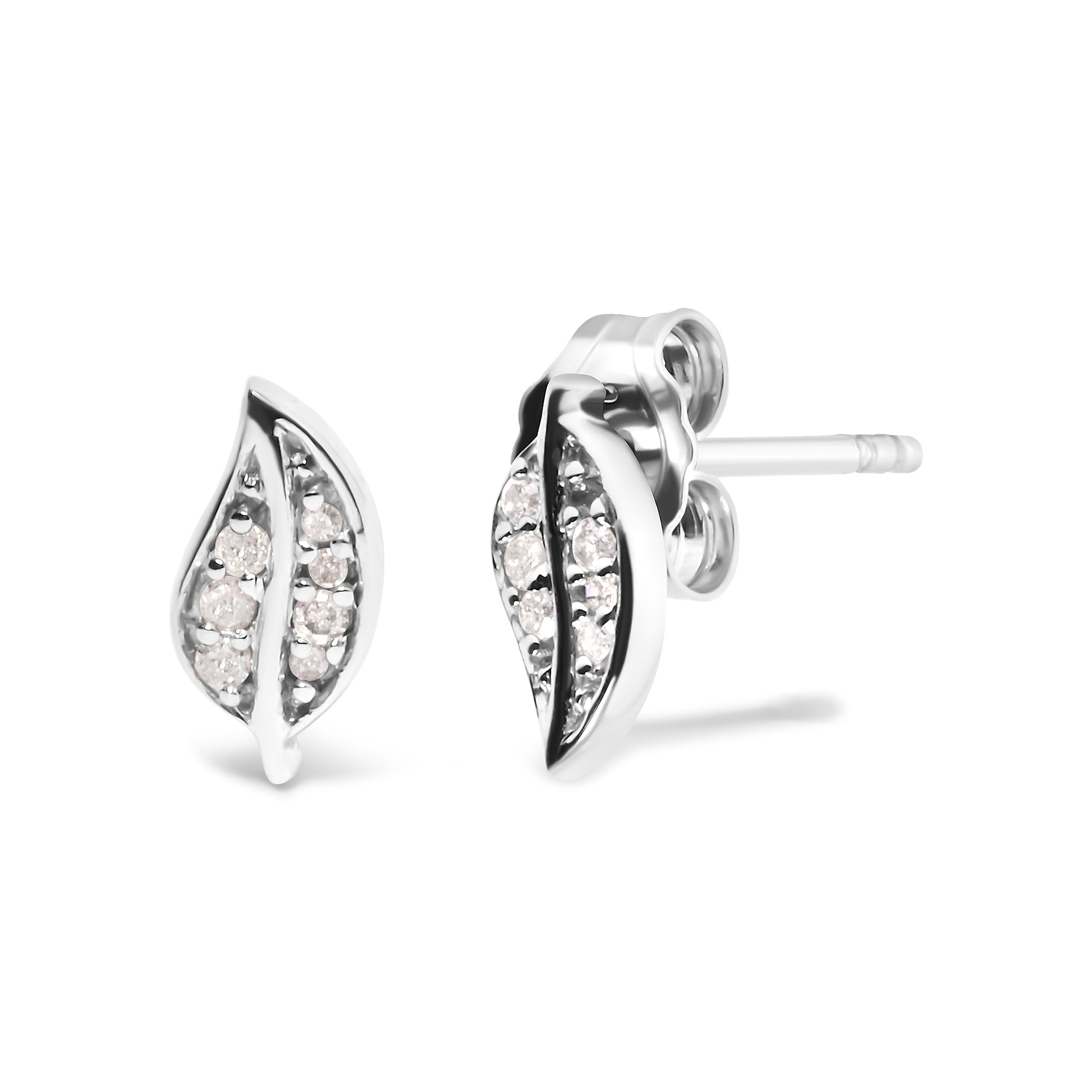 .925 Sterling Silver Diamond Accent Leaf Stud Earrings Bids.com