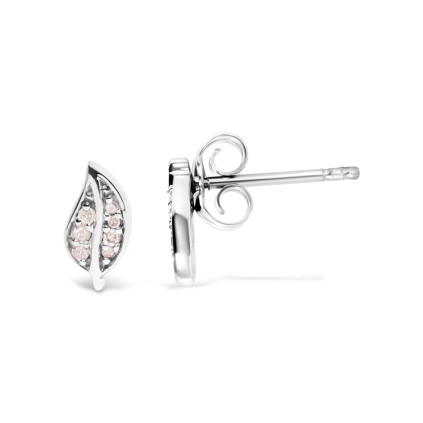 .925 Sterling Silver Diamond Accent Leaf Stud Earrings Bids.com