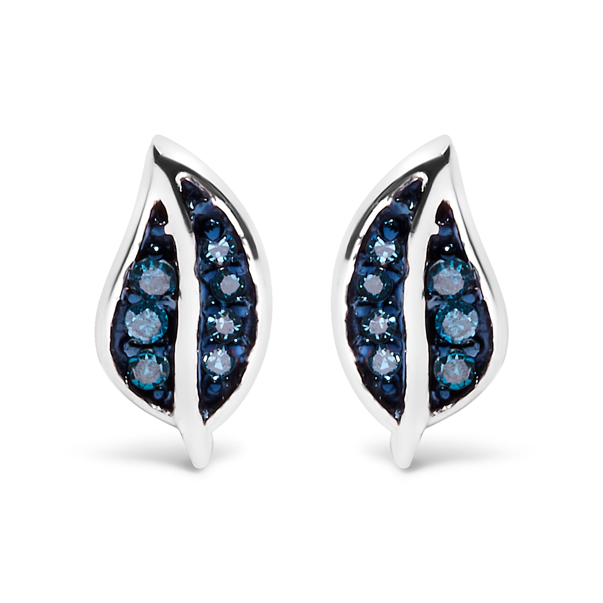.925 Sterling Silver Blue Diamond Accent Leaf Stud Earrings Bids.com
