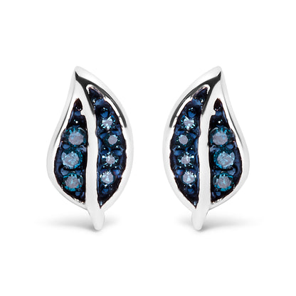 .925 Sterling Silver Blue Diamond Accent Leaf Stud Earrings Bids.com