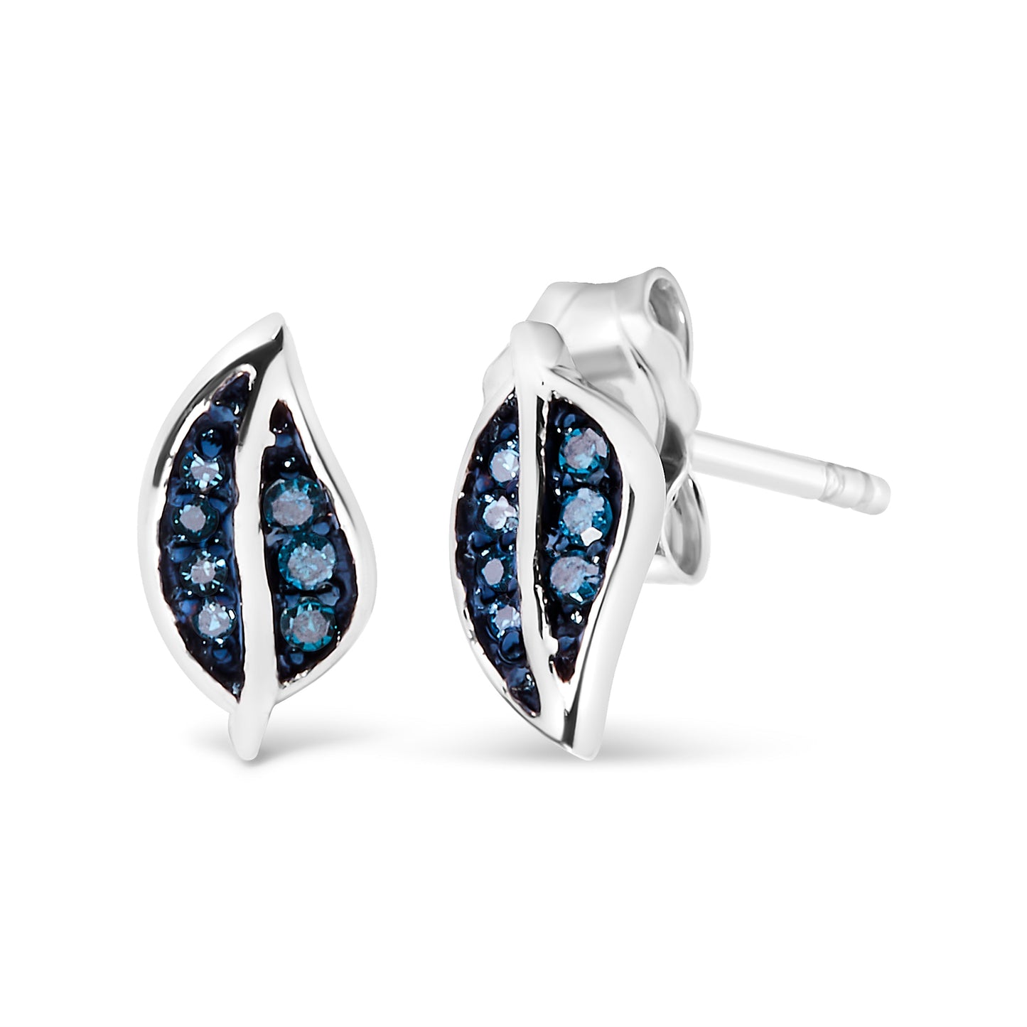 .925 Sterling Silver Blue Diamond Accent Leaf Stud Earrings Bids.com