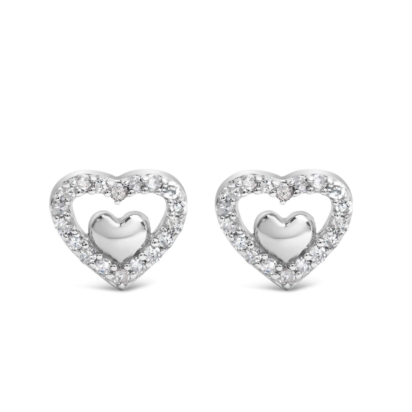 925 Sterling Silver 1/6 Cttw Diamond Open Double Heart Stud Earrings (I-J Color, I3 Clarity) Bids.com