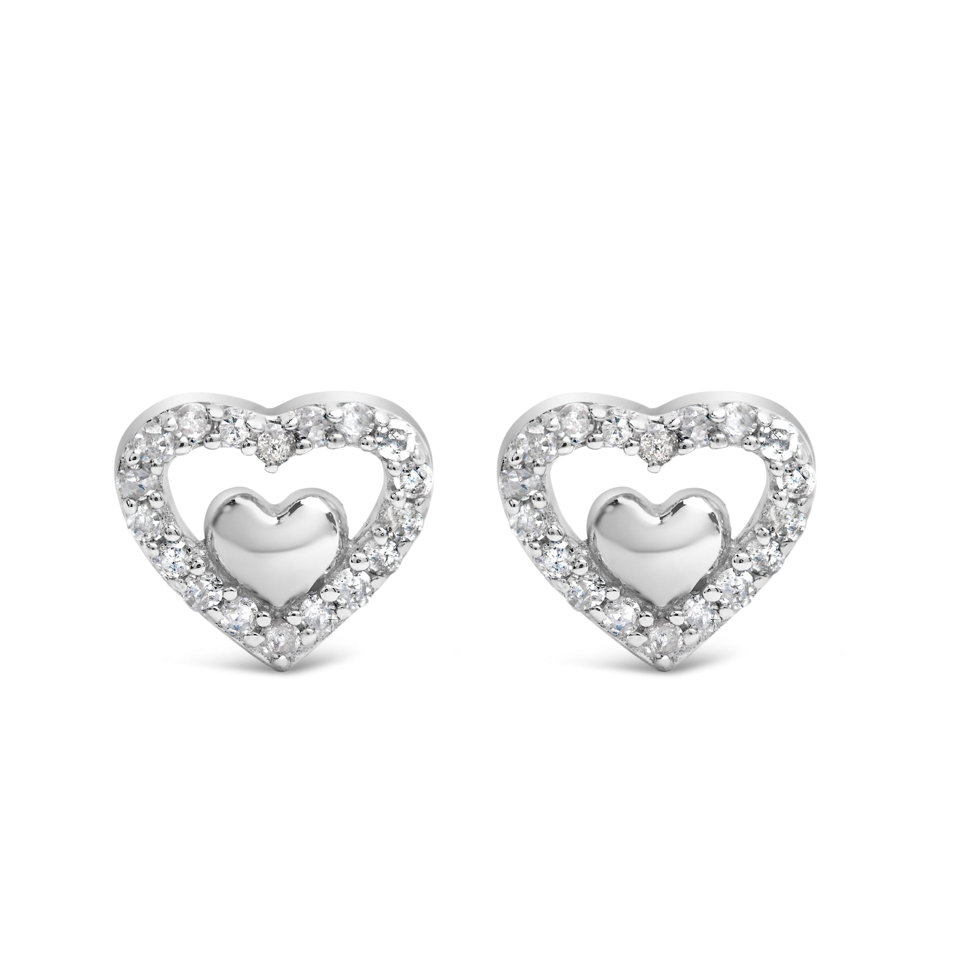 925 Sterling Silver 1/6 Cttw Diamond Open Double Heart Stud Earrings (I-J Color, I3 Clarity) Bids.com