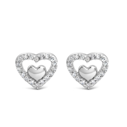 925 Sterling Silver 1/6 Cttw Diamond Open Double Heart Stud Earrings (I-J Color, I3 Clarity) Bids.com