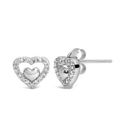 925 Sterling Silver 1/6 Cttw Diamond Open Double Heart Stud Earrings (I-J Color, I3 Clarity) Bids.com