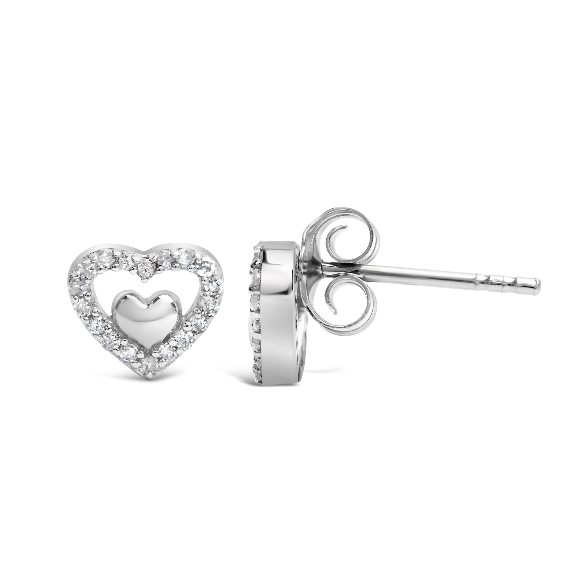 925 Sterling Silver 1/6 Cttw Diamond Open Double Heart Stud Earrings (I-J Color, I3 Clarity) Bids.com