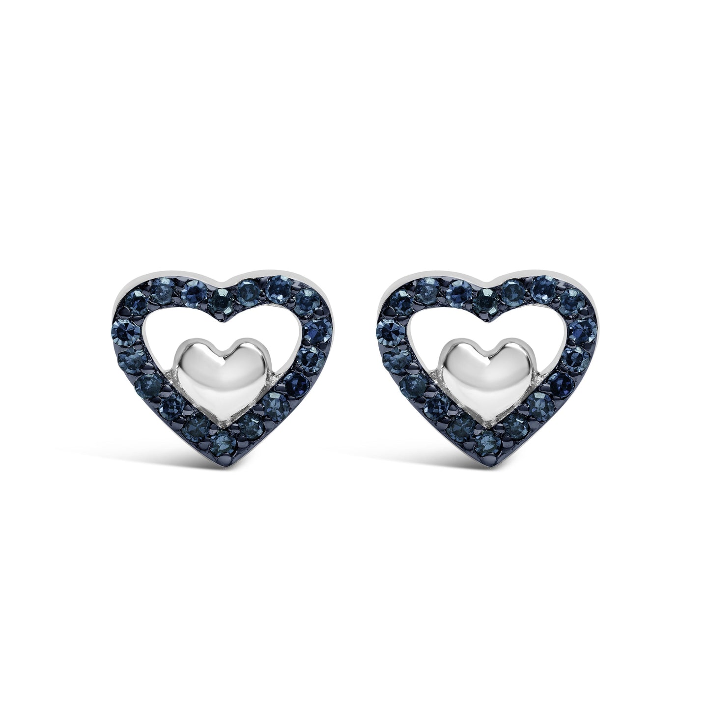 925 Sterling Silver 1/6 Cttw Diamond Open Double Heart Stud Earrings (I-J Color, I3 Clarity) Bids.com