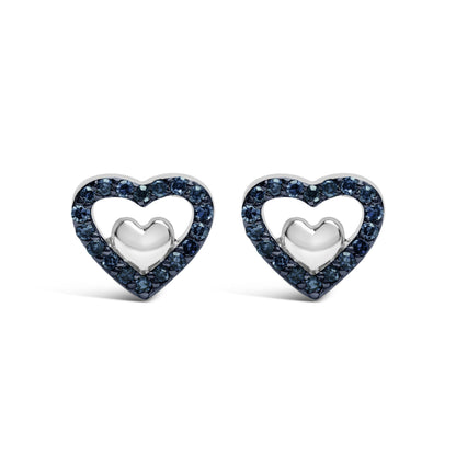 925 Sterling Silver 1/6 Cttw Diamond Open Double Heart Stud Earrings (I-J Color, I3 Clarity) Bids.com