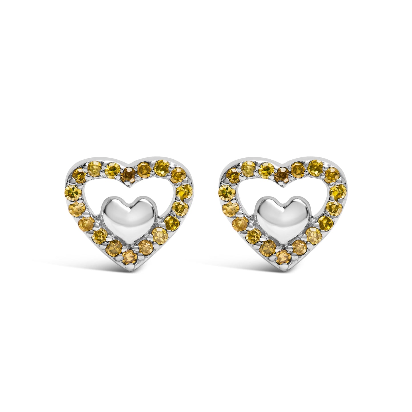 925 Sterling Silver 1/6 Cttw Diamond Open Double Heart Stud Earrings (I-J Color, I3 Clarity) Bids.com