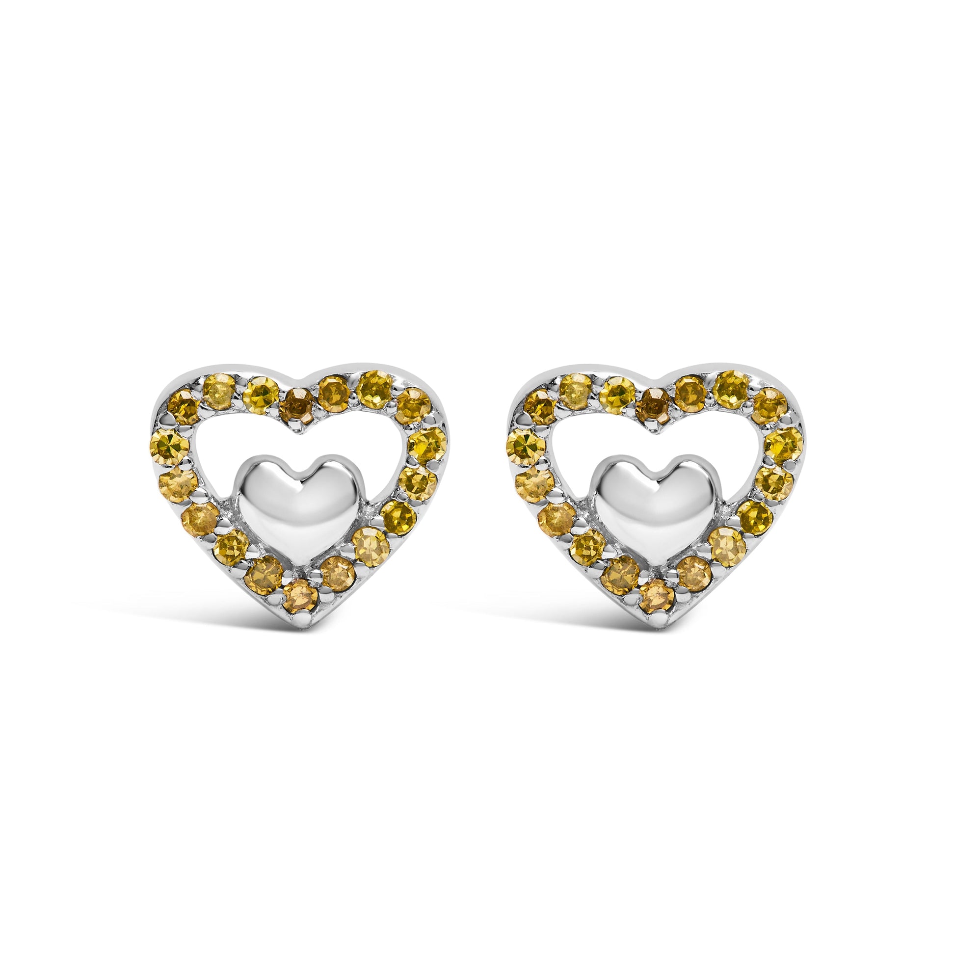 925 Sterling Silver 1/6 Cttw Diamond Open Double Heart Stud Earrings (I-J Color, I3 Clarity) Bids.com