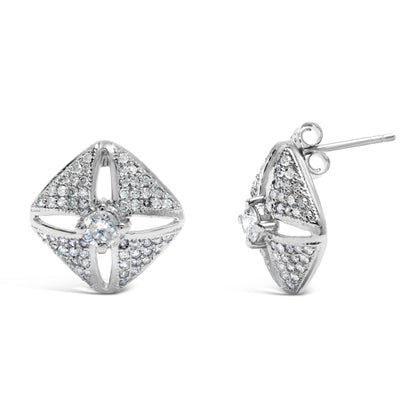 .925 Sterling Silver 1.0 Cttw Diamond Studded Rhombus Stud Earring (H-I Color, I2-I3 Clarity) Bids.com