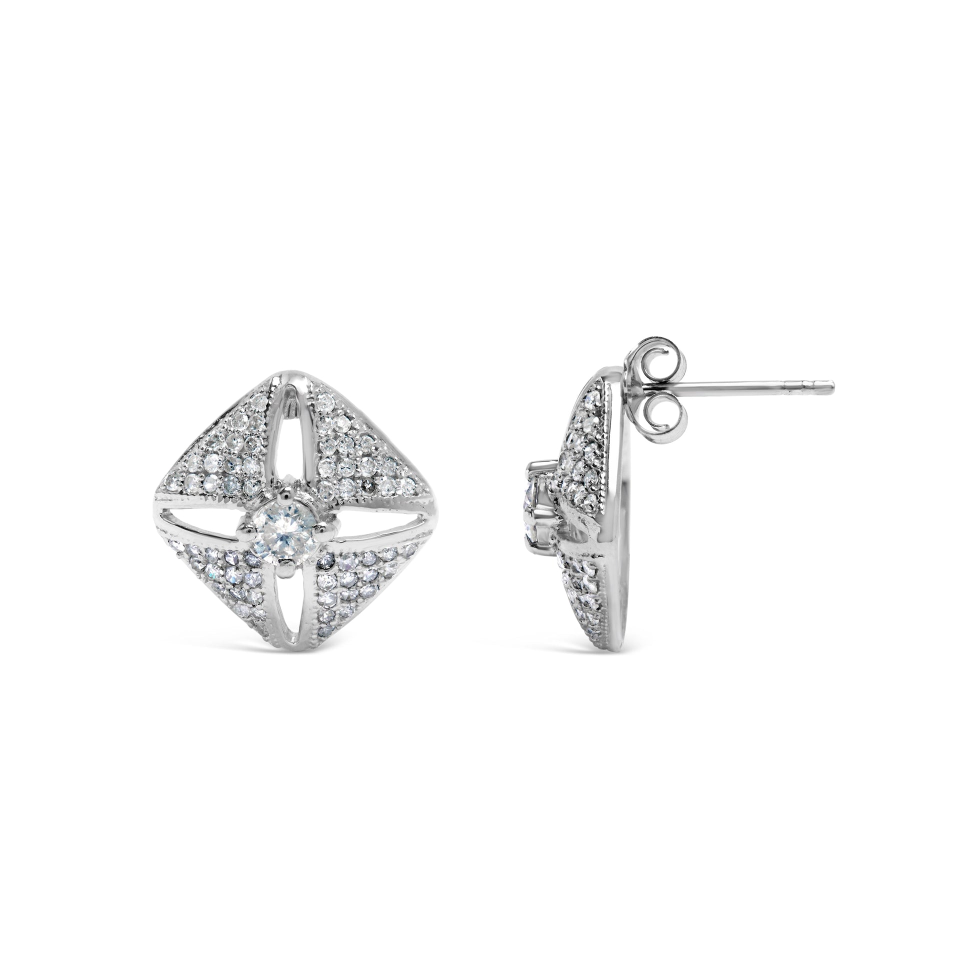 .925 Sterling Silver 1.0 Cttw Diamond Studded Rhombus Stud Earring (H-I Color, I2-I3 Clarity) Bids.com