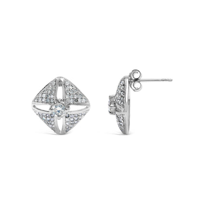 .925 Sterling Silver 1.0 Cttw Diamond Studded Rhombus Stud Earring (H-I Color, I2-I3 Clarity) Bids.com
