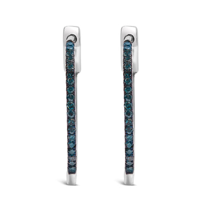.925 Sterling Silver 1/3 Cttw Inside Out Blue Treated Diamond 1MM Wide Hoop Earrings (Blue Color, I2-I3 Clarity) Bids.com