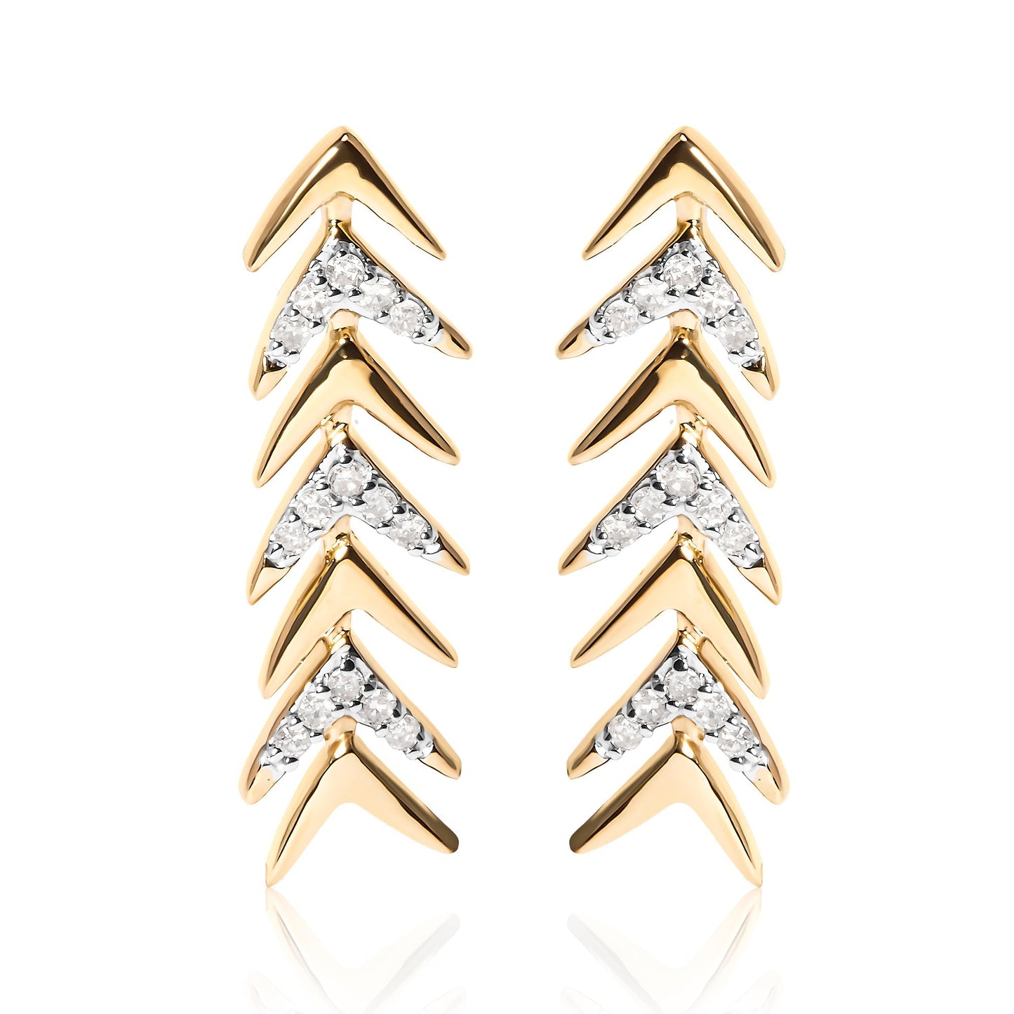 18K Yellow Gold Plated .925 Sterling Silver 1/5 Cttw Diamond Chevron Arrow Stud Earring (I-J Color, I2-I3 Clarity) Bids.com