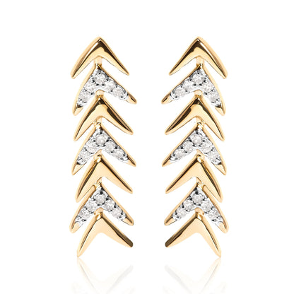 18K Yellow Gold Plated .925 Sterling Silver 1/5 Cttw Diamond Chevron Arrow Stud Earring (I-J Color, I2-I3 Clarity) Bids.com