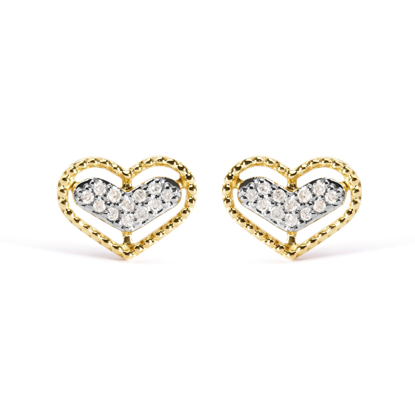 10K Yellow Gold 1/10 Cttw Diamond Heart and Beaded Halo Stud Earrings (I-J Color, I1-I2 Clarity) Bids.com