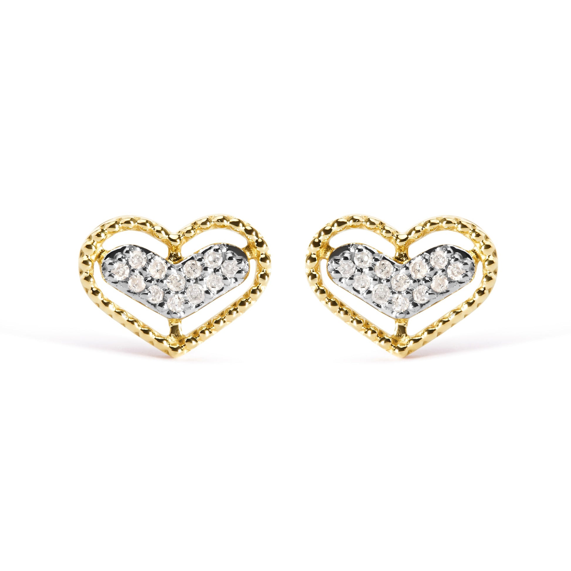 10K Yellow Gold 1/10 Cttw Diamond Heart and Beaded Halo Stud Earrings (I-J Color, I1-I2 Clarity) Bids.com