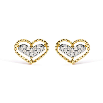 10K Yellow Gold 1/10 Cttw Diamond Heart and Beaded Halo Stud Earrings (I-J Color, I1-I2 Clarity) Bids.com