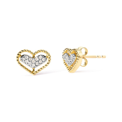 10K Yellow Gold 1/10 Cttw Diamond Heart and Beaded Halo Stud Earrings (I-J Color, I1-I2 Clarity) Bids.com