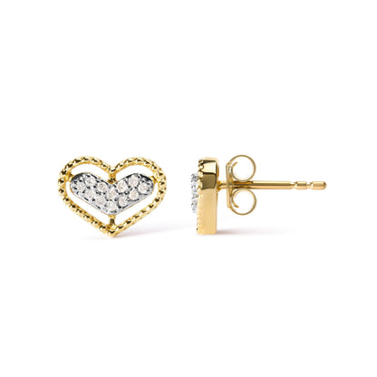 10K Yellow Gold 1/10 Cttw Diamond Heart and Beaded Halo Stud Earrings (I-J Color, I1-I2 Clarity) Bids.com