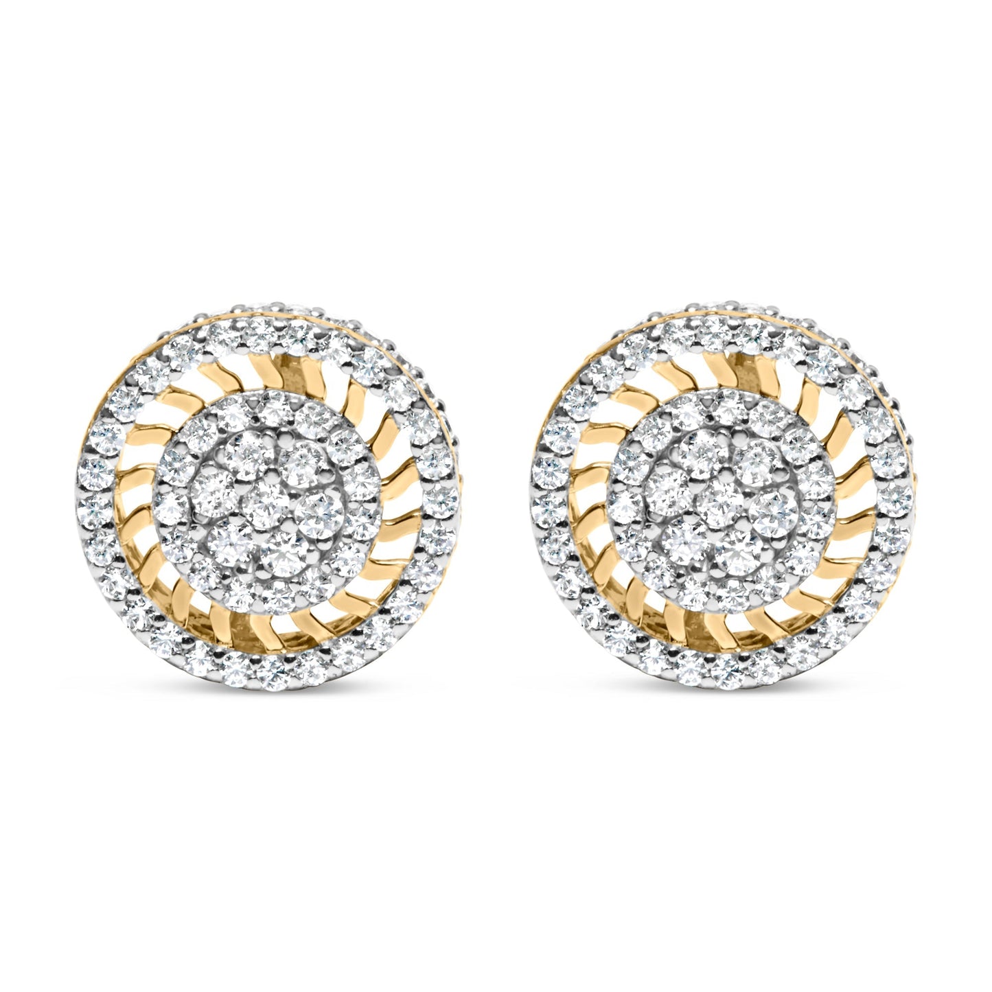10K Yellow Gold 1.00 Cttw Diamond Halo Radiant Sunburst Stud Earrings (I-J Color, I2-I3 Clarity) Bids.com