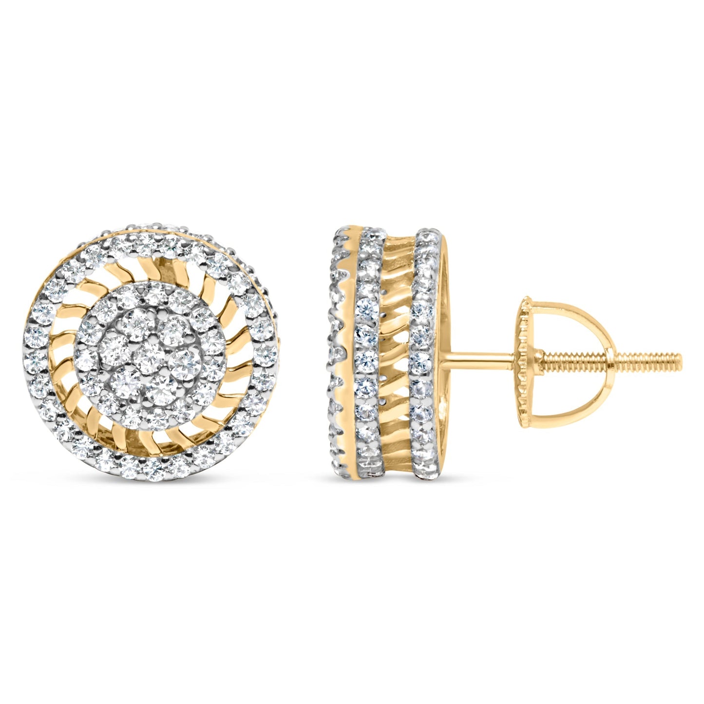 10K Yellow Gold 1.00 Cttw Diamond Halo Radiant Sunburst Stud Earrings (I-J Color, I2-I3 Clarity) Bids.com