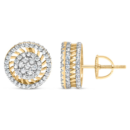 10K Yellow Gold 1.00 Cttw Diamond Halo Radiant Sunburst Stud Earrings (I-J Color, I2-I3 Clarity) Bids.com