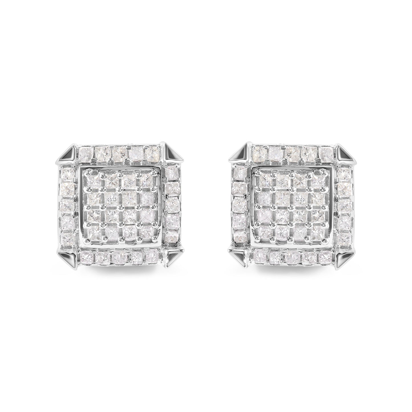 10K White Gold 1 1/10 Cttw Princess Diamond Composite and Halo Stud Earrings (I-J Color, I1-I2 Clarity) Bids.com