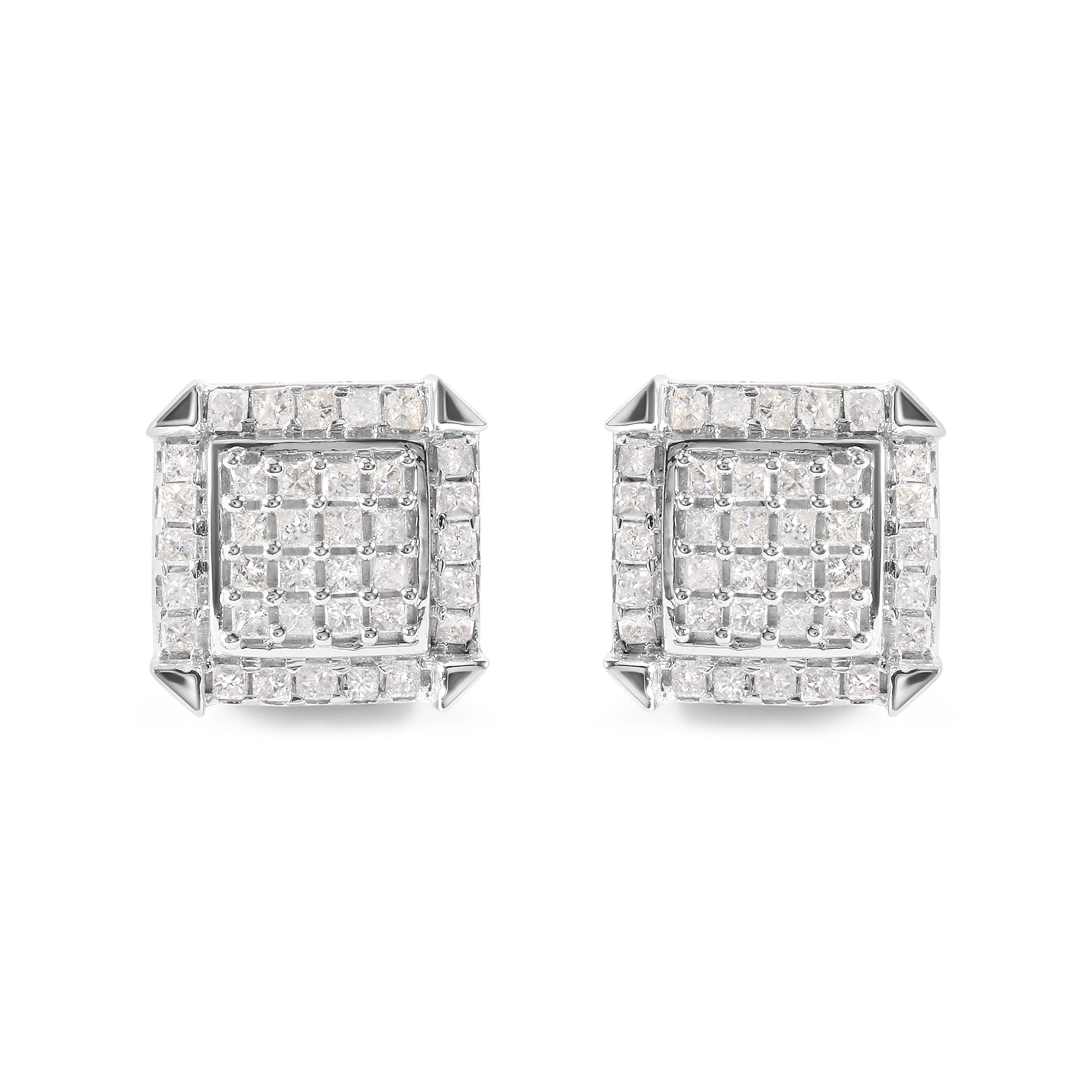 10K White Gold 1 1/10 Cttw Princess Diamond Composite and Halo Stud Earrings (I-J Color, I1-I2 Clarity) Bids.com