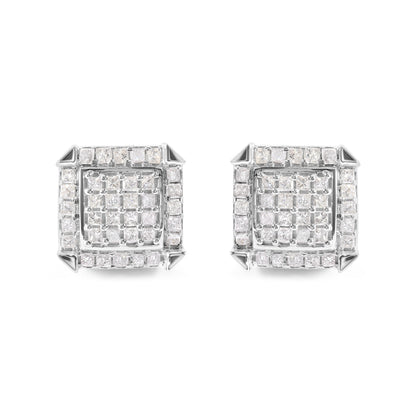 10K White Gold 1 1/10 Cttw Princess Diamond Composite and Halo Stud Earrings (I-J Color, I1-I2 Clarity) Bids.com