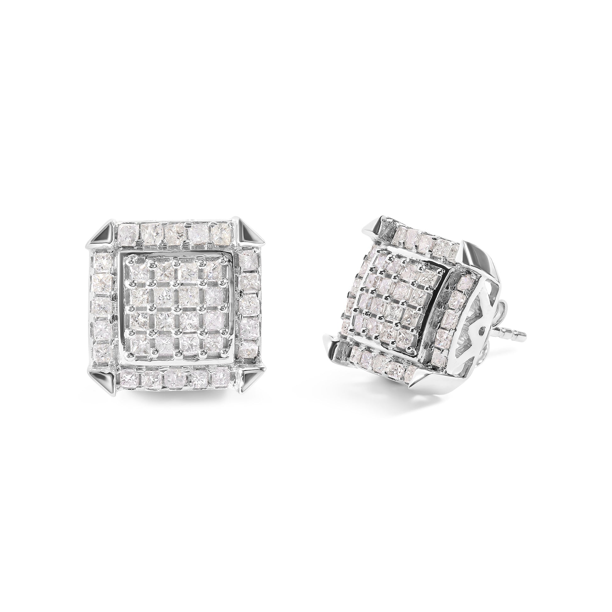10K White Gold 1 1/10 Cttw Princess Diamond Composite and Halo Stud Earrings (I-J Color, I1-I2 Clarity) Bids.com