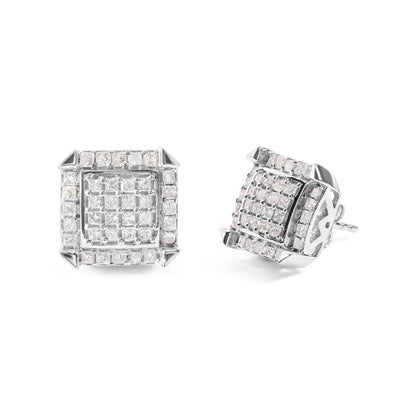 10K White Gold 1 1/10 Cttw Princess Diamond Composite and Halo Stud Earrings (I-J Color, I1-I2 Clarity) Bids.com