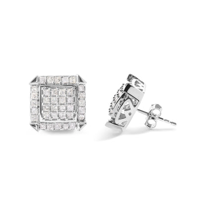 10K White Gold 1 1/10 Cttw Princess Diamond Composite and Halo Stud Earrings (I-J Color, I1-I2 Clarity) Bids.com
