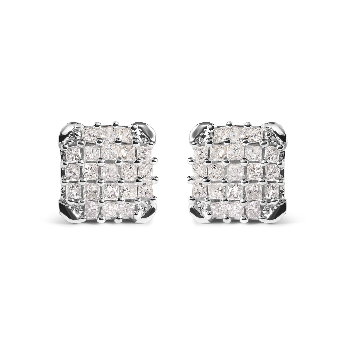 10K White Gold 3/4 Cttw Princess Diamond Composite Open Frame Stud Earrings (I-J Color, I1-I2 Clarity) Bids.com