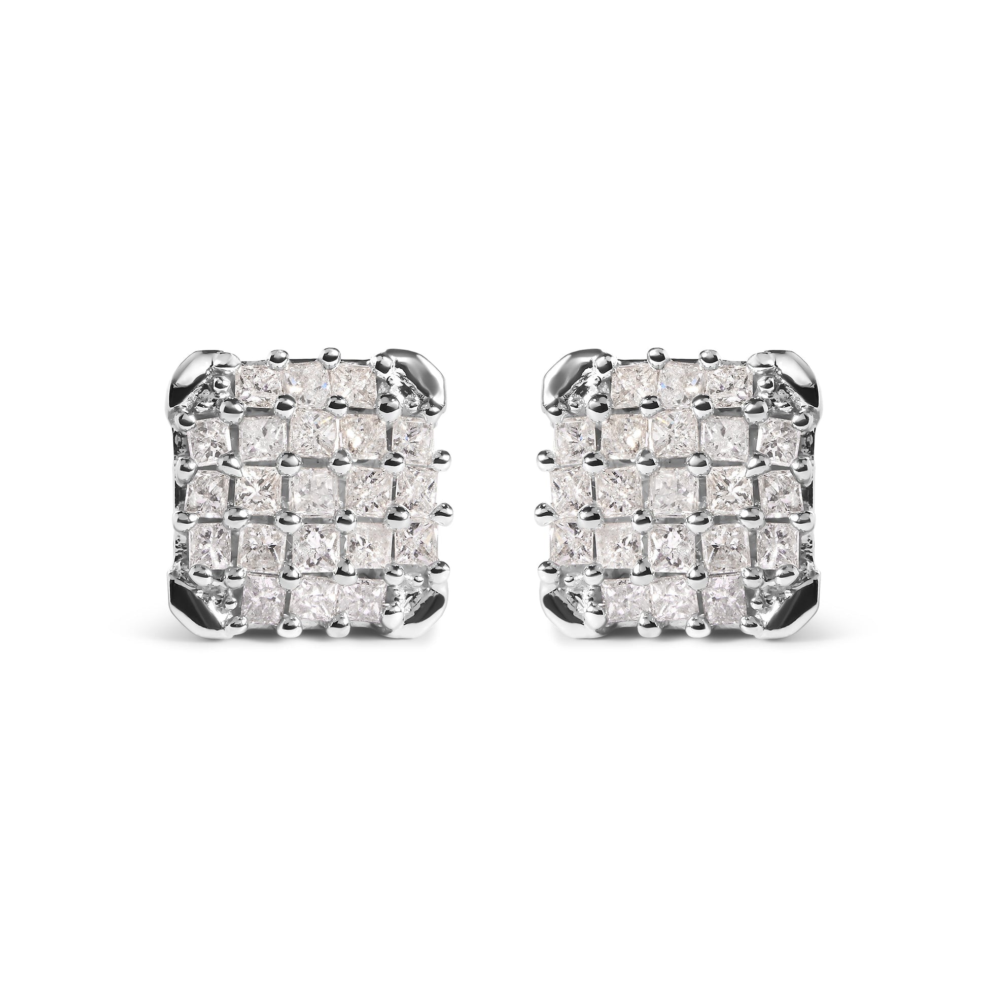 10K White Gold 3/4 Cttw Princess Diamond Composite Open Frame Stud Earrings (I-J Color, I1-I2 Clarity) Bids.com