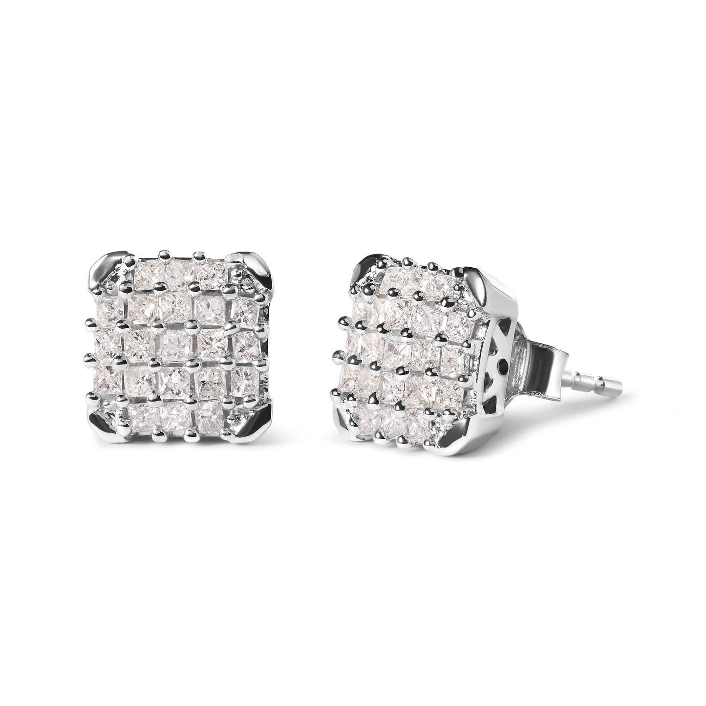 10K White Gold 3/4 Cttw Princess Diamond Composite Open Frame Stud Earrings (I-J Color, I1-I2 Clarity) Bids.com