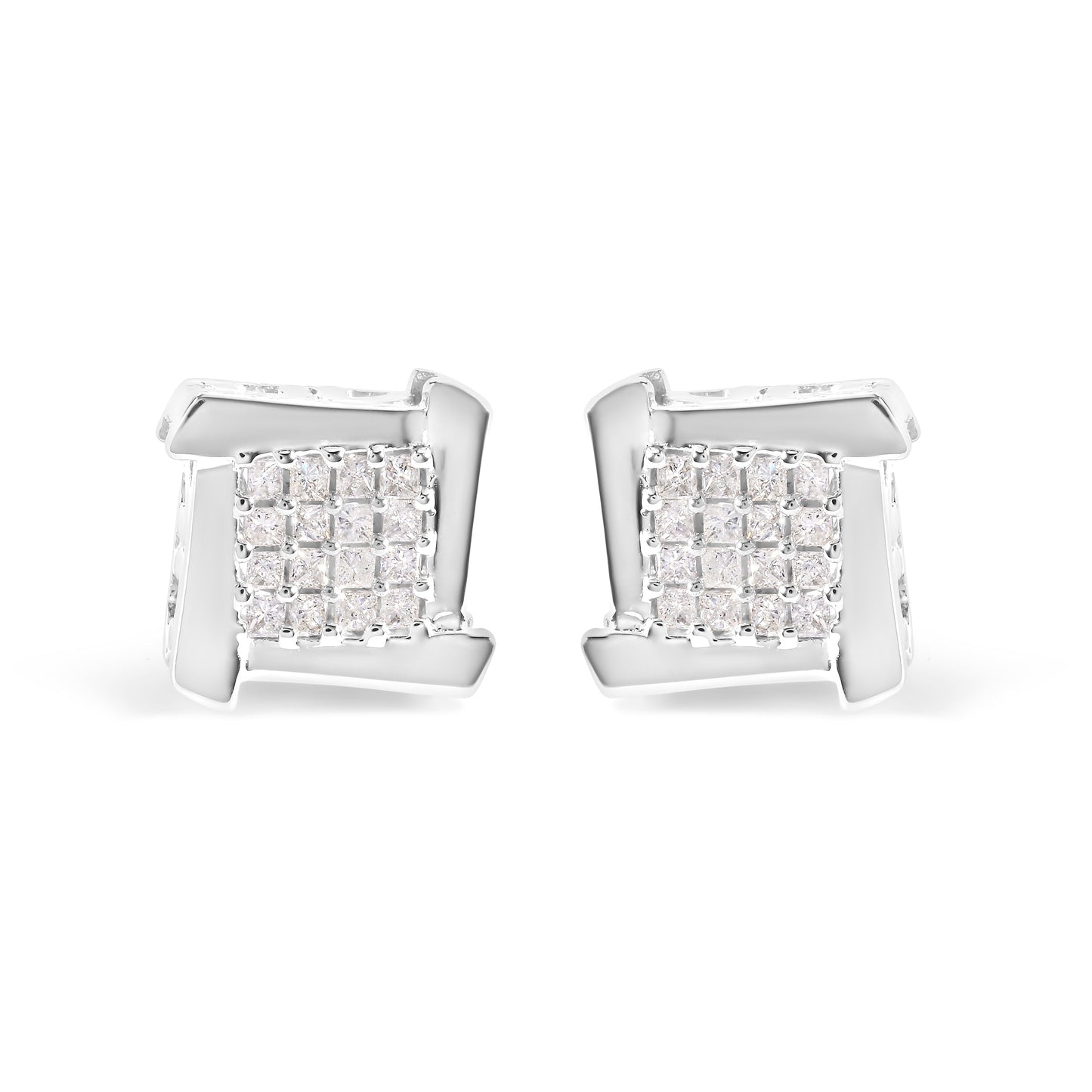 10K White Gold 1/2 Cttw Composite  Princess Diamond Square and Swirl Stud Earrings (I-J Color, I1-I2 Clarity) Bids.com