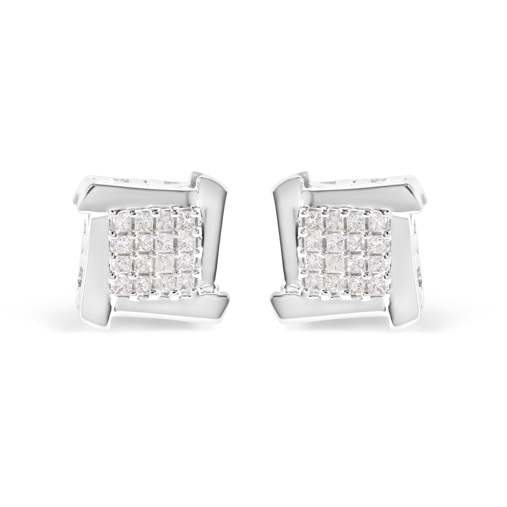 10K White Gold 1/2 Cttw Composite  Princess Diamond Square and Swirl Stud Earrings (I-J Color, I1-I2 Clarity) Bids.com