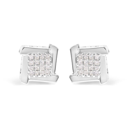10K White Gold 1/2 Cttw Composite  Princess Diamond Square and Swirl Stud Earrings (I-J Color, I1-I2 Clarity) Bids.com