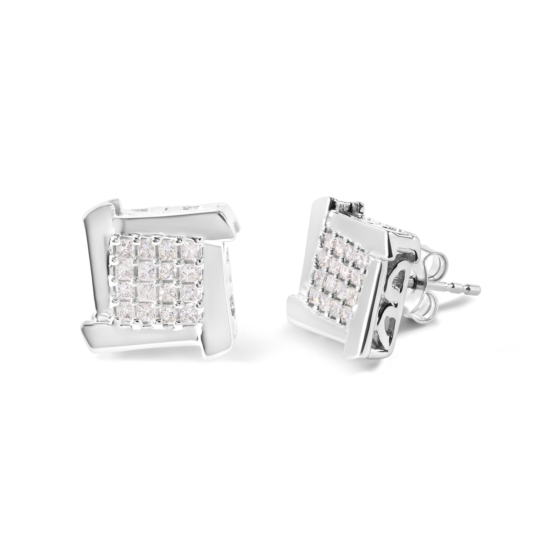 10K White Gold 1/2 Cttw Composite  Princess Diamond Square and Swirl Stud Earrings (I-J Color, I1-I2 Clarity) Bids.com