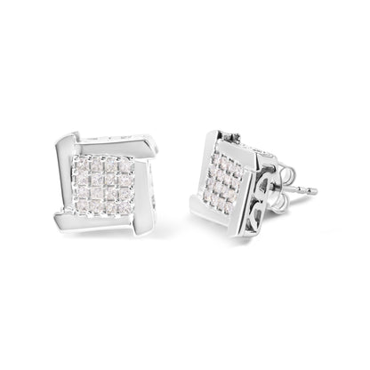 10K White Gold 1/2 Cttw Composite  Princess Diamond Square and Swirl Stud Earrings (I-J Color, I1-I2 Clarity) Bids.com