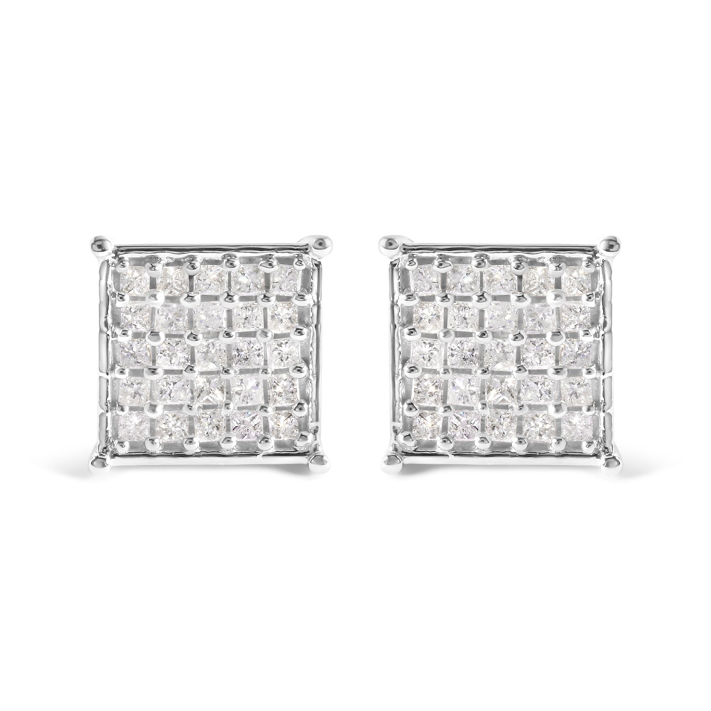 10K White Gold 3/4 Cttw Princess Diamond Composite Stud Earrings (I-J Color, I1-I2 Clarity) Bids.com