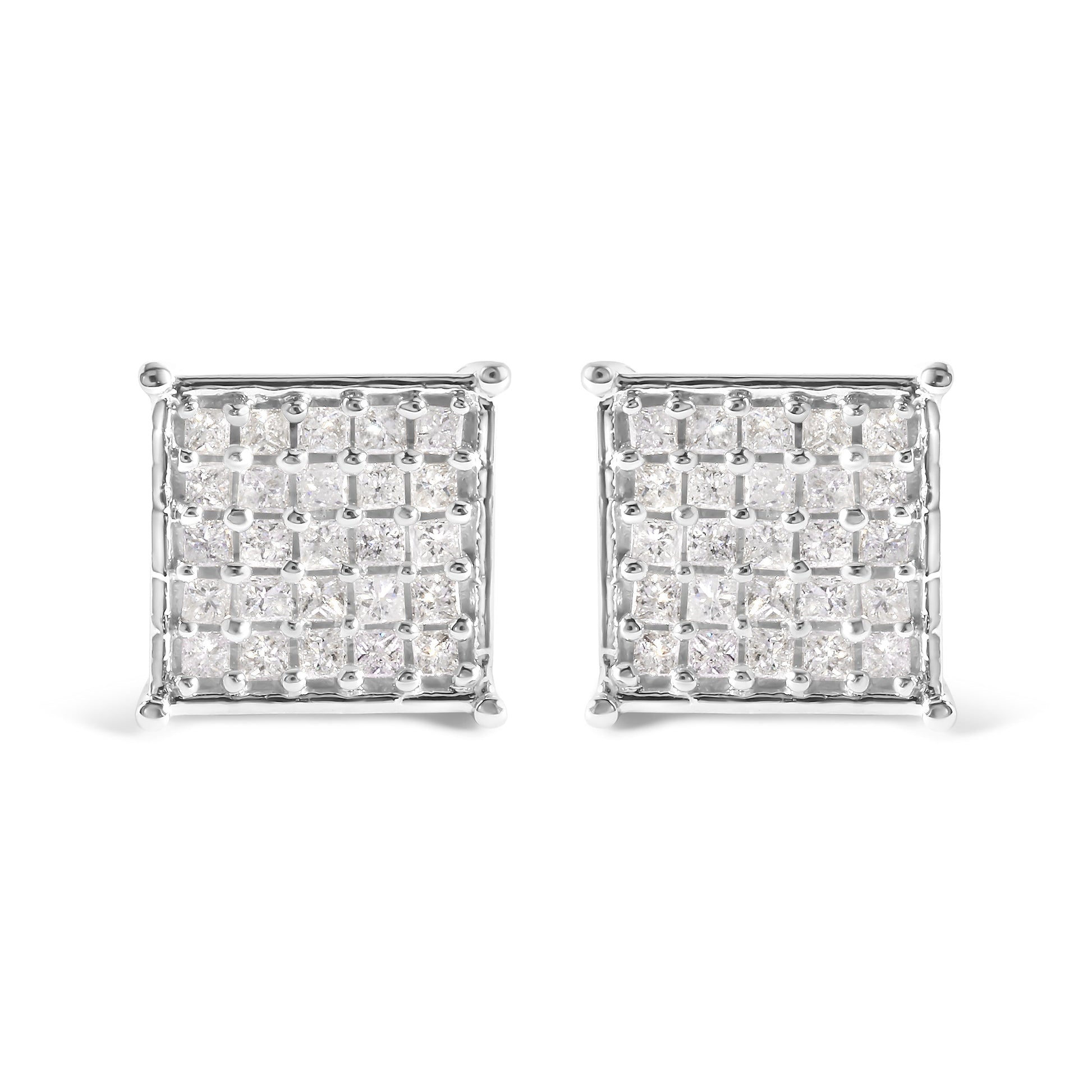 10K White Gold 3/4 Cttw Princess Diamond Composite Stud Earrings (I-J Color, I1-I2 Clarity) Bids.com