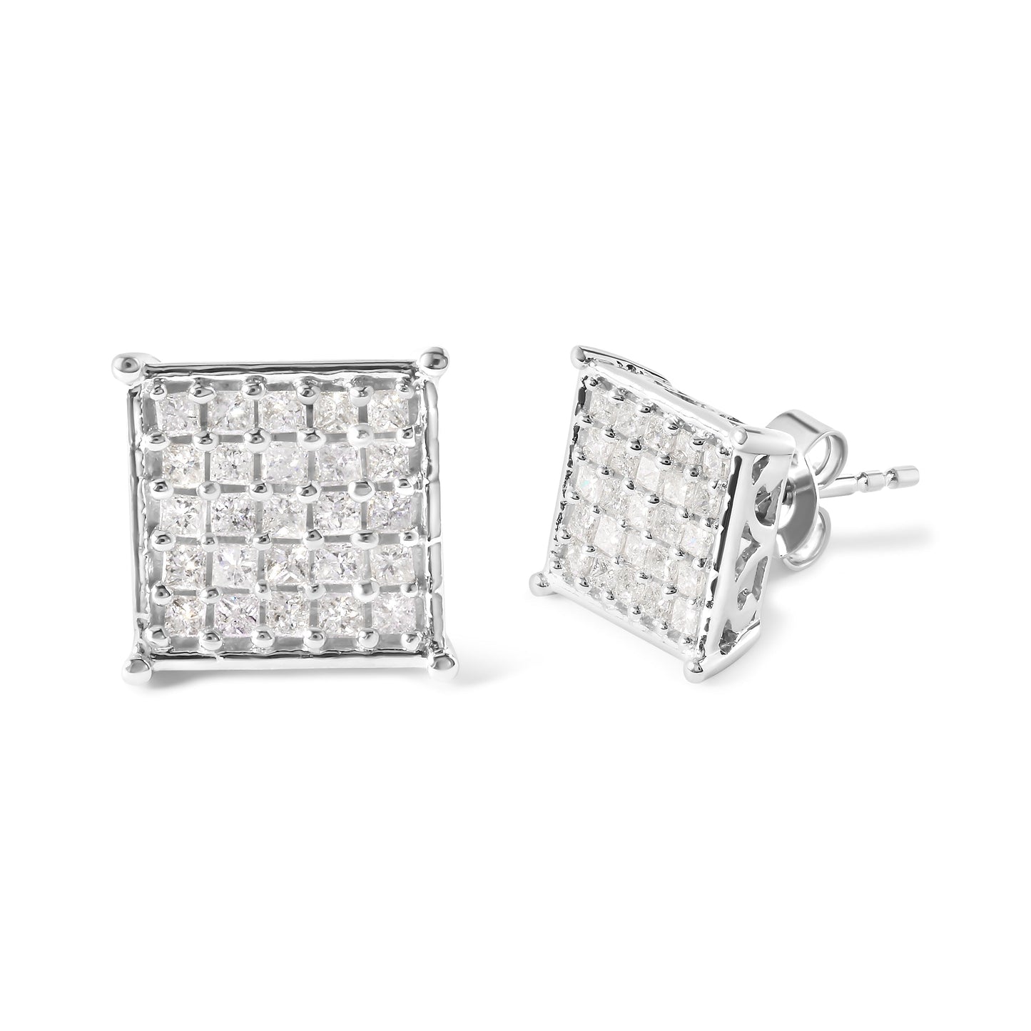 10K White Gold 3/4 Cttw Princess Diamond Composite Stud Earrings (I-J Color, I1-I2 Clarity) Bids.com