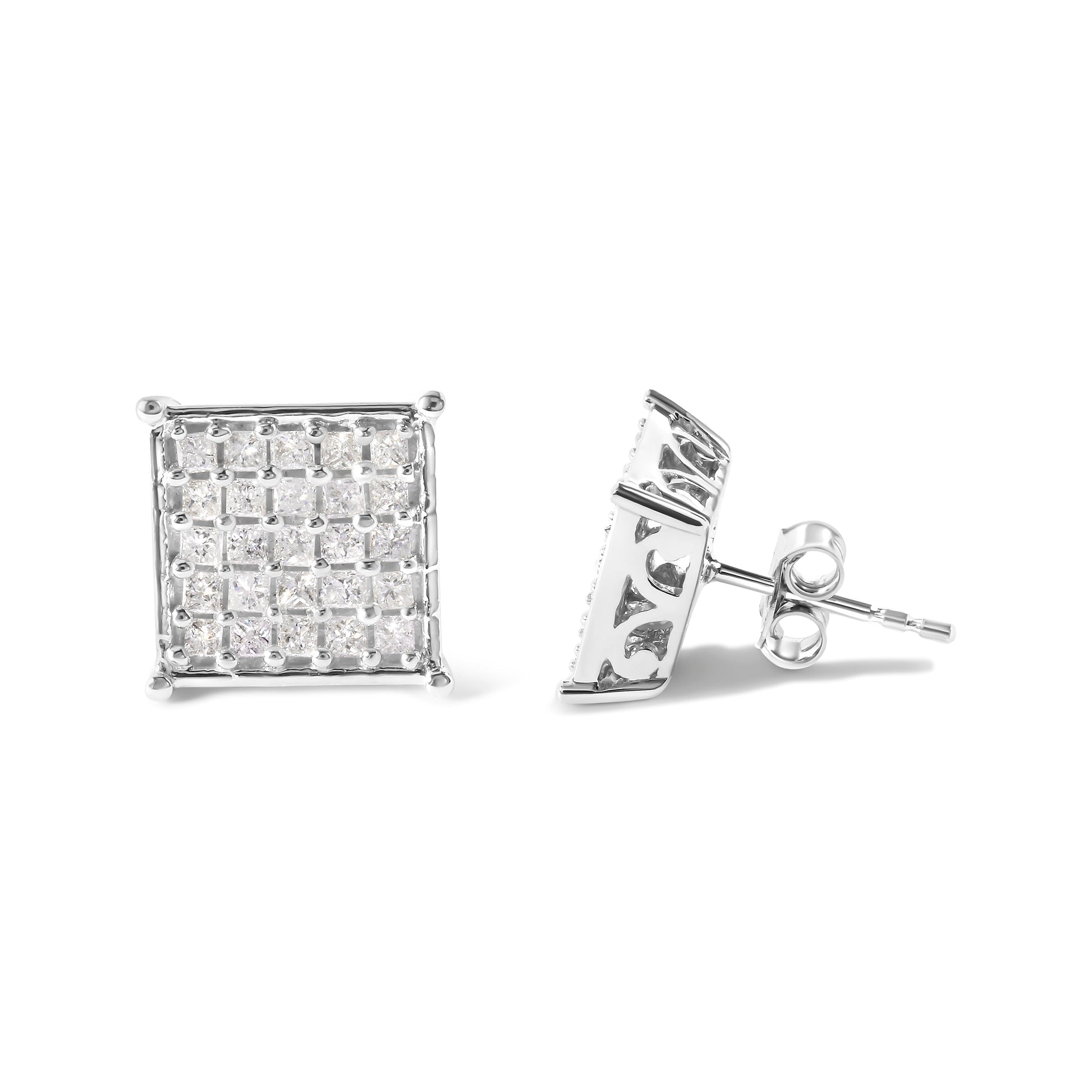 10K White Gold 3/4 Cttw Princess Diamond Composite Stud Earrings (I-J Color, I1-I2 Clarity) Bids.com